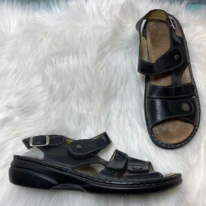Finn Comfort Gomera Black Leather Sandals Size 9